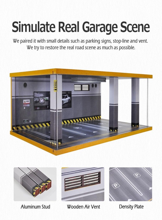 cxiiuui 1/24 Scale Display Case Car Garage Moldel Acrylic Cover Wooden Diecast Car Show Case 3 Parking Spaces Grey - Image 5